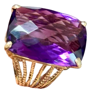 Huge 40Ct Checker Board Cushion Cut Natural Amethyst Cocktail Ring 14KYG, 15.8gm