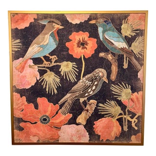 Vintage French Wallpaper in Gold Frame For Sale