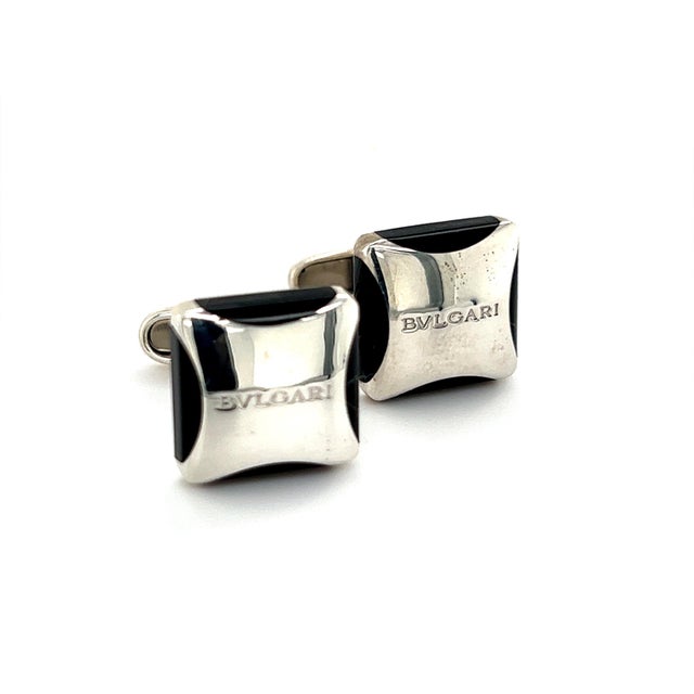 1990s Pair of Bulgary Estate Onyx Cufflinks Sterling Silver 19.24 Grams For Sale In New York - Image 6 of 10