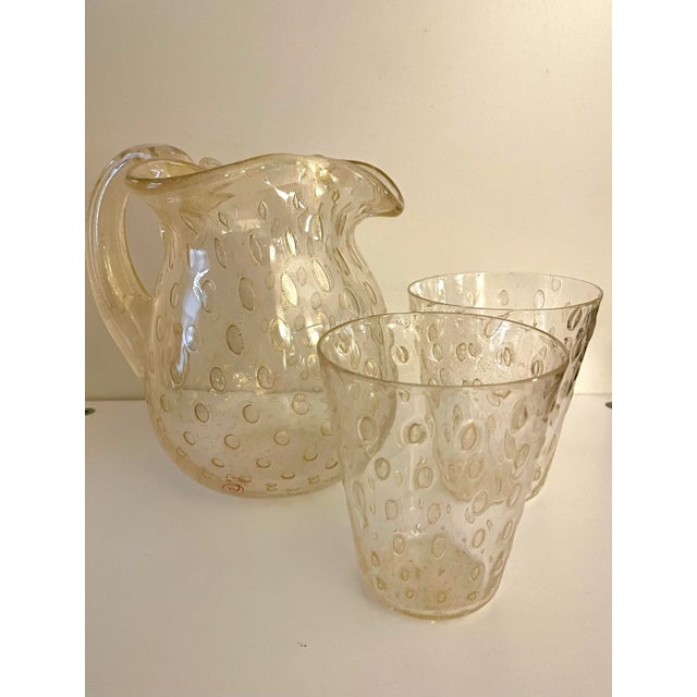 2000s Striulli Verte D’Arte Murano Carafe Set- 2 Glasses Signed For Sale - Image 4 of 7