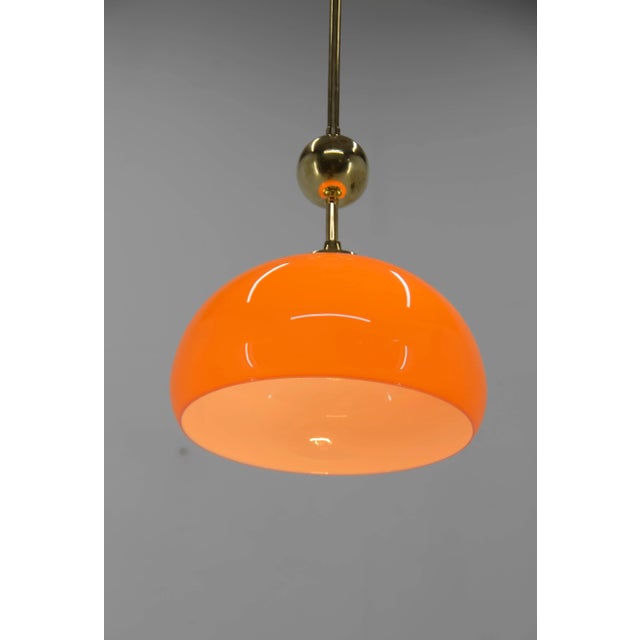 Metal Orange Glass and Brass Pendant, 1980s For Sale - Image 7 of 10