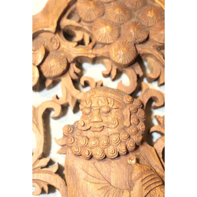 Wood Vintage Carved Wood Balinese Figural Wall Relief Reticulated Sculpture Plaque For Sale - Image 7 of 12