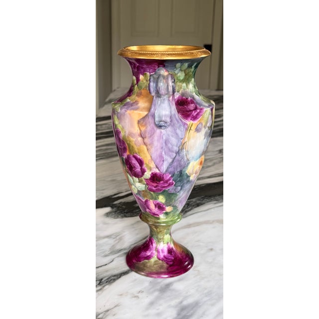 Edwardian Era Limoge, France Jean Pouyat Large Scale Hand Painted Vase For Sale - Image 14 of 17