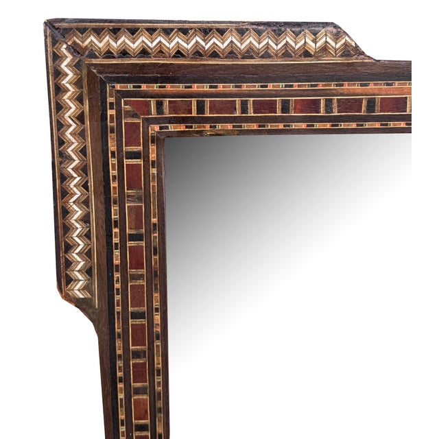 Vintage Marquetry Wood Inlaid Middle Eastern Mirror Frame For Sale - Image 4 of 4
