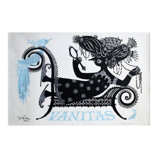 1954 Danish Poster, Vanitas (Blue Version) by Bjorn Wiinblad For Sale