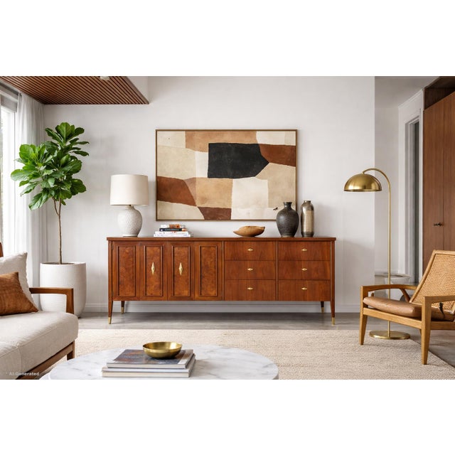 A striking example of American craftsmanship from the 1950s, this vintage credenza embodies the sculptural elegance that...