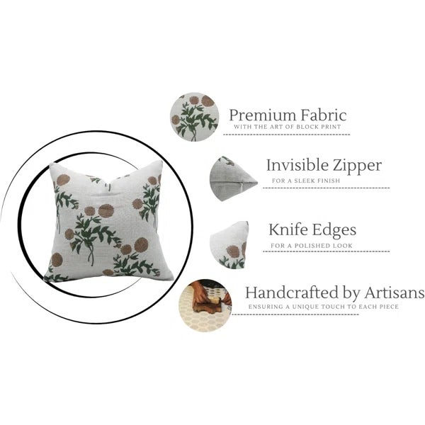 Fabdivine Handmade Block Print Pillow Cover 20x20 Inch Thick Linen - Gulab For Sale - Image 4 of 4