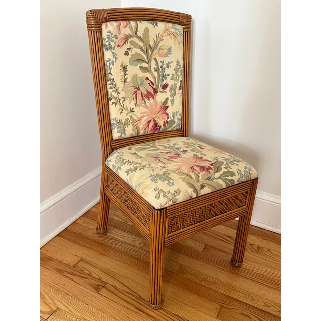 Vintage Pencil Reed Side Chair With Floral Upholstery For Sale - Image 12 of 12