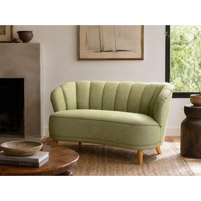 Asko, Finnish Mid-Century Modern, Sofa or Settee, Green Fabric, Lacquered Wood, Finland, 1950s An 'Elisabeth' sofa...