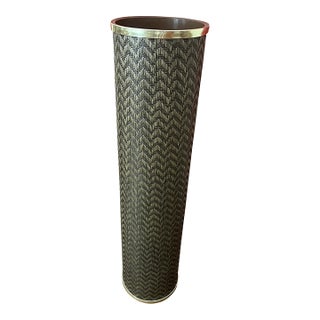 1960s Mid-Century Modern Brown Woven Cylinder Floor Planter For Sale