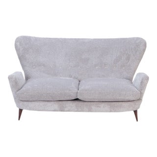 1980s Vintage Italian Wingback Drop Arm Upholstered Settee For Sale