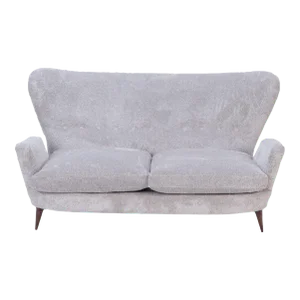 1980s Vintage Italian Wingback Drop Arm Upholstered Settee