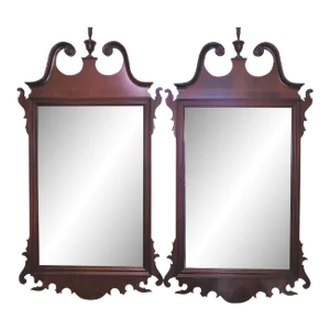 Pair of Vintage American Mahogany Federal Style Pediment Wall Hanging Mirror