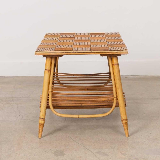 Adrien Audoux and Frida Minet 1960s French Rattan Side Table by Audoux Minet For Sale - Image 4 of 12