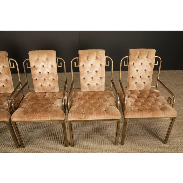 Brass Greek Key Brass & Velvet Dining Chairs by Mastercraft, C. 1970 Italy, Set of 6 For Sale - Image 8 of 18