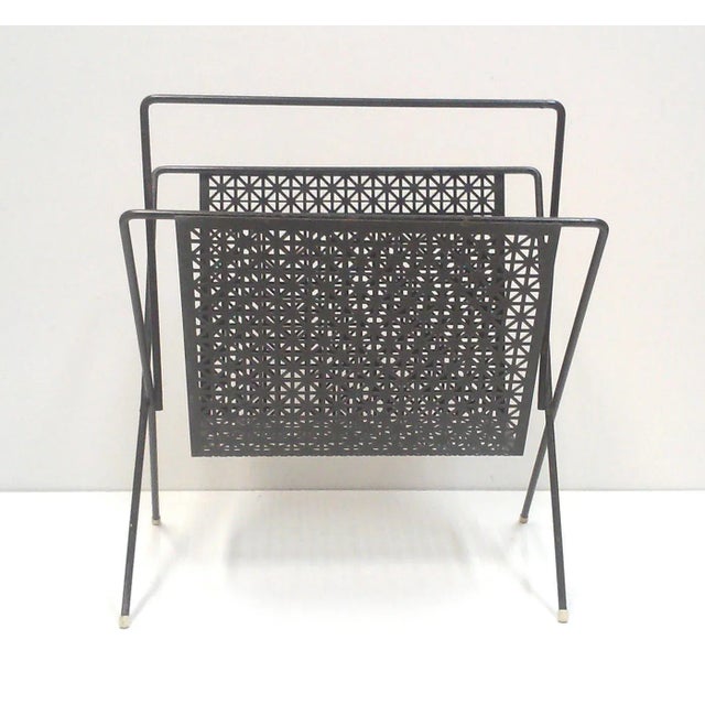 1950s 1950s Matthieu Mategot Style Magazine Rack Black Perforated Steel For Sale - Image 5 of 5