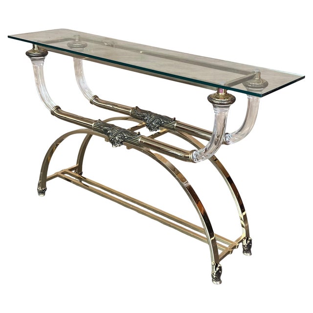 Late 20th Century Claude Dalle Style Console Table with Glass Top, Lucite and Bronze For Sale - Image 15 of 18