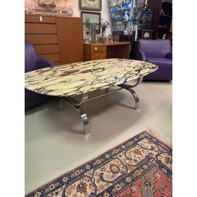 Mid-Century Modern Danish Marble Top Chrome Coffee Table C1972 For Sale - Image 3 of 9