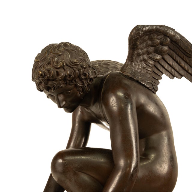 Monumental Antique French Bronze Sculpture Statue Cupid & Marble Ormolu Pedestal by Antoine-Denis Chaudet, 1870 - Set of 2 For Sale - Image 17 of 18