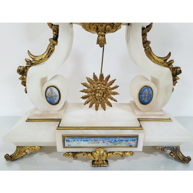 French 19th C Belle Epoque Gilt Bronze Enamel & Alabaster Mantle Clock For Sale - Image 13 of 18