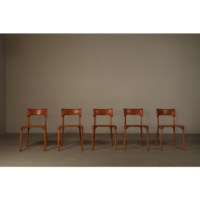Italian Dining Chairs in Cognac Leather, 1990s, Set of 5 For Sale - Image 16 of 16