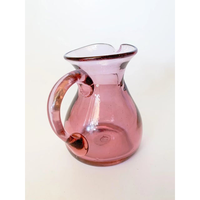Mid Century 1970s Signed Chet Cole (Vermont) Amethyst Blown Art Glass Pitcher. Chet Cole was a glass artisan in Vermont....