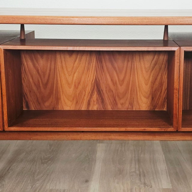 Brown Attributed Kai Kristiansen Model 58 Danish Modern Floating Executive Desk 70" For Sale - Image 8 of 18