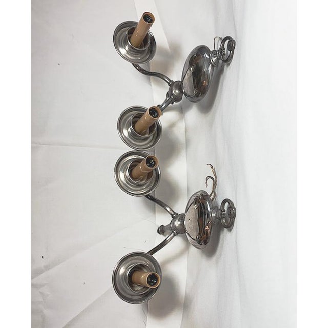 Silver Double Arm Vintage Sconces - Early 20th Century. Salvaged From a Renovation. For Sale - Image 4 of 7