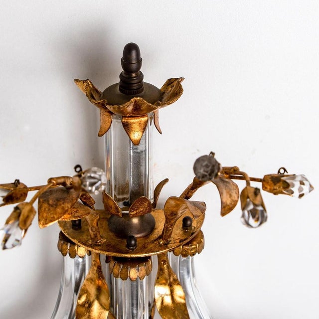 Crystal Glass & Gilt Brass Wall Lights attributed to Palwa, 1960s, Set of 2 For Sale - Image 11 of 15