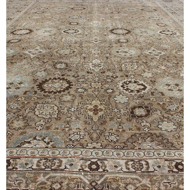 Antique Persian Tabriz Rug in Mocha, Camel, Brown, Gray and Light Blue 9'3 X 13 For Sale In Atlanta - Image 6 of 14