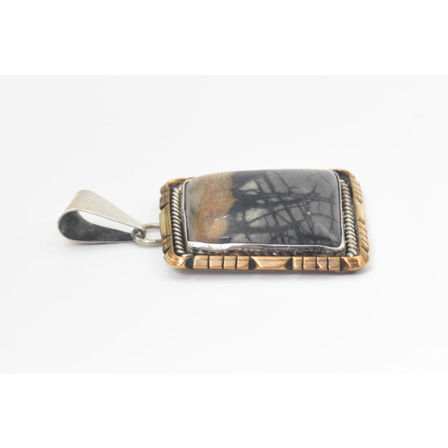 Zuni Native American Picasso Marble Stone Sterling Silver Square Pendant by Sensa Eustace For Sale - Image 4 of 9