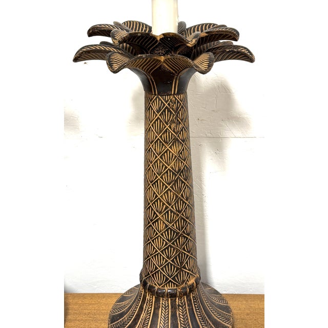 Late 20th Century Late 20th Century Pair of British Colonial Style Bronze Palm Tree Lamps with Carved Tribal Motifs For Sale - Image 5 of 12
