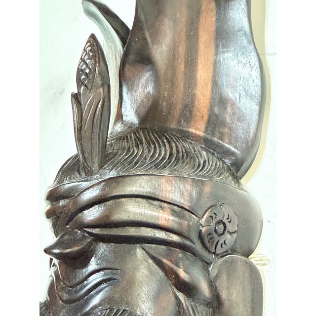 Vintage Hand-Carved Maya Maize God Hardwood Wall Mask For Sale - Image 10 of 12