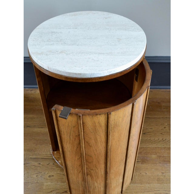 Mid Century Drum Table With Travertine Top For Sale - Image 4 of 6