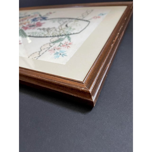 Wood Vintage Embroidered Linen Floral Still Life in Asian Vase For Sale - Image 7 of 12