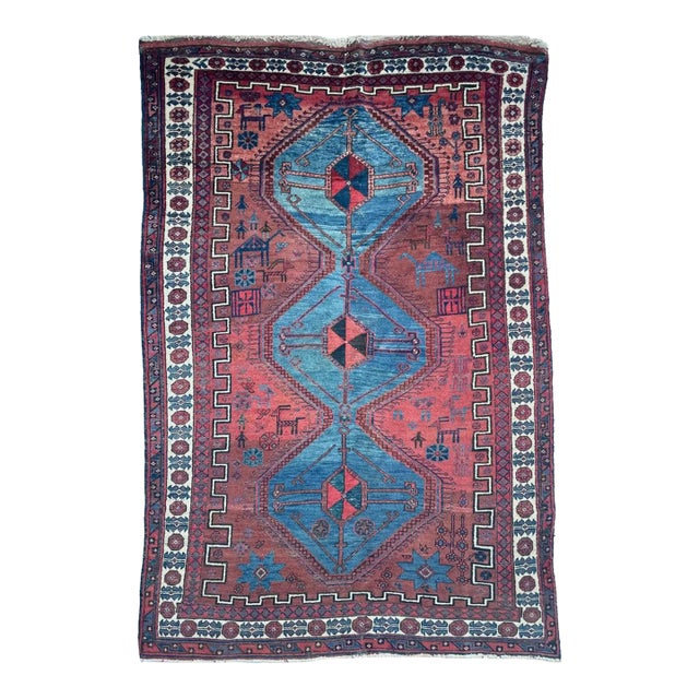 Vintage Village Life Woven Throughout Shiraz Rug 4.6 x 6.9 For Sale