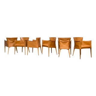 Cognac Leather Vela Chairs by Carlo Bartoli for Matteo Grassi, 1980s, Set of 6 For Sale