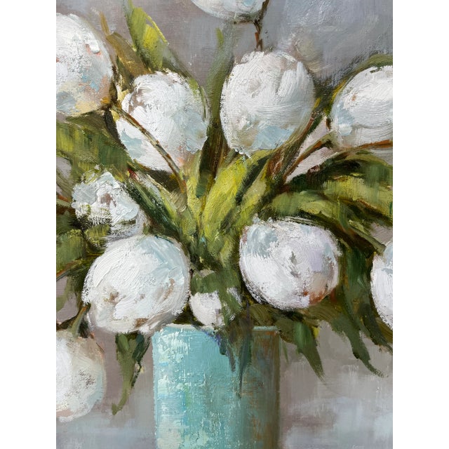 White Impressionistic Floral Still Life Original Oil Painting For Sale - Image 8 of 10