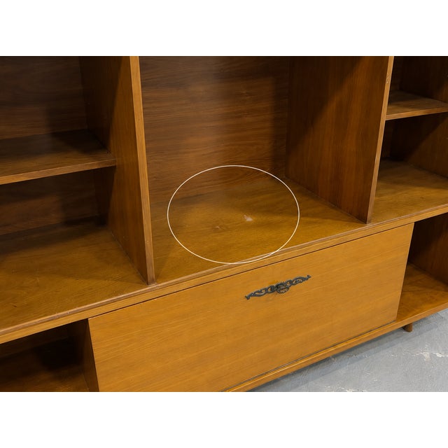 Mid Century Modern Liquor Cabinet Bar | Walnut Bookcase Wall Unit, C. 1960's For Sale - Image 13 of 14