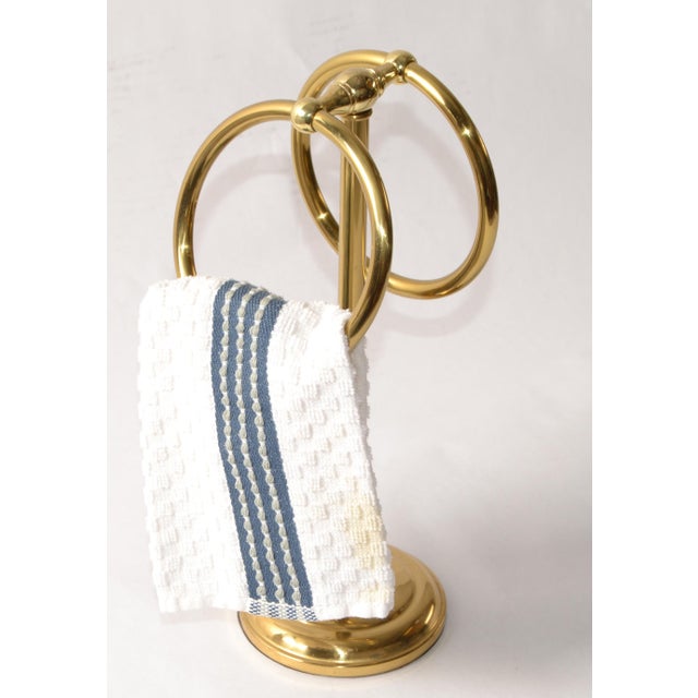 Brass Hollywood Regency Free Standing Solid Brass Double Ring Hand Towel Holder For Sale - Image 8 of 14