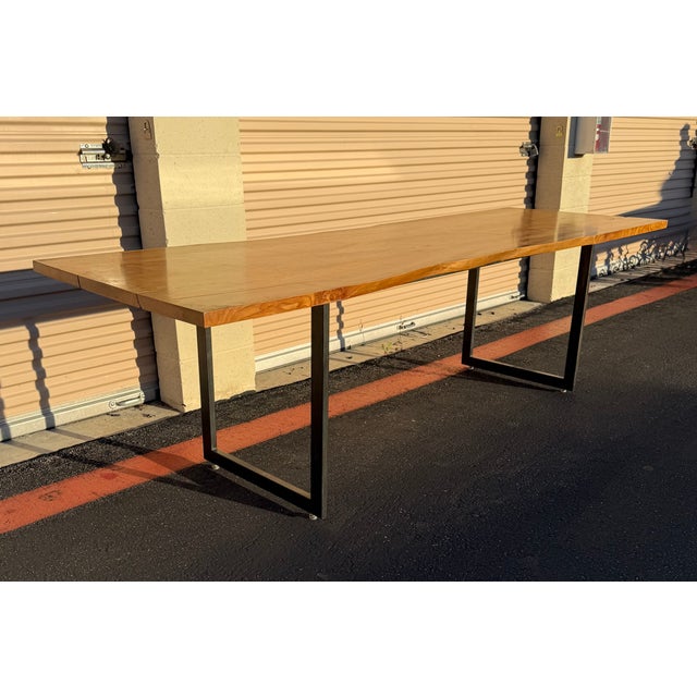 Mid-Century Modern Large Urban Hardwoods Solid Wood Live Edge Dining / Conference Table With Steel Base For Sale - Image 3 of 18