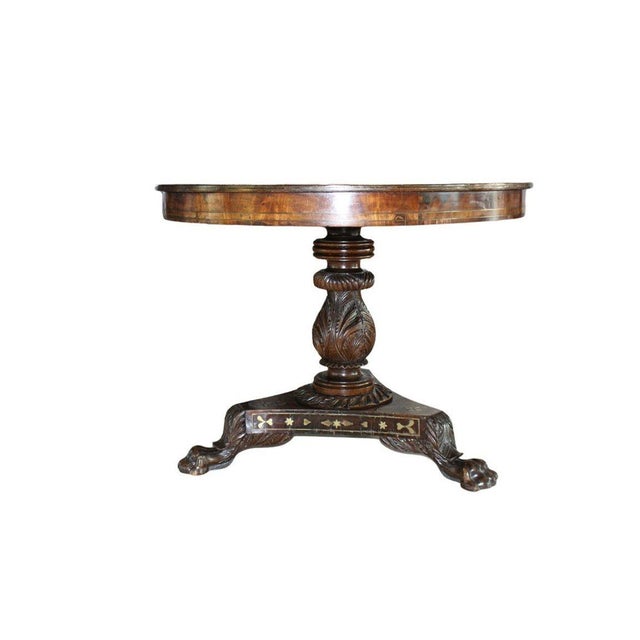 Antique William IV Style Brass-Inlaid Pedestal Center Table, Early 19th Century For Sale - Image 4 of 10