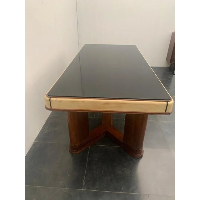 Art Deco Table in Rosewood and Parchment with Top in Black Glass For Sale - Image 3 of 11
