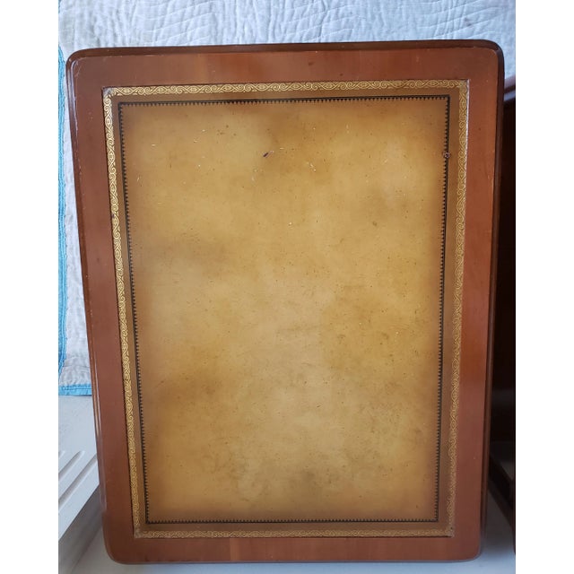 1960s French Provincial Side Tables With Leather and Stinciling Top - a Pair For Sale In Washington DC - Image 6 of 12