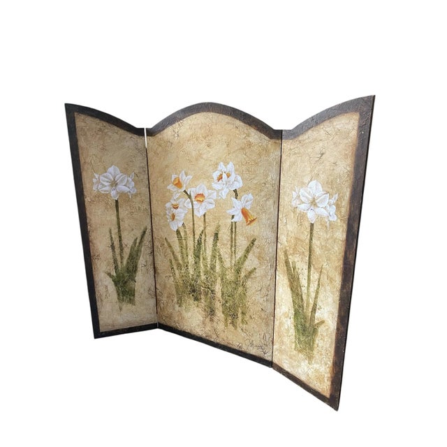 Vintage Hand-Painted Double-Sided Room Divider Folding Screen For Sale - Image 12 of 12
