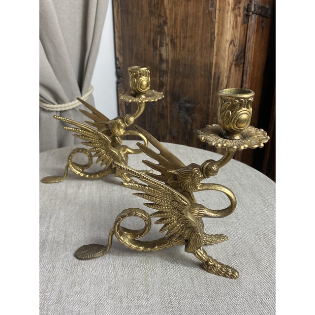 Vintage Bronze Chimera Candlesticks, 1920s, Set of 2 For Sale - Image 16 of 18
