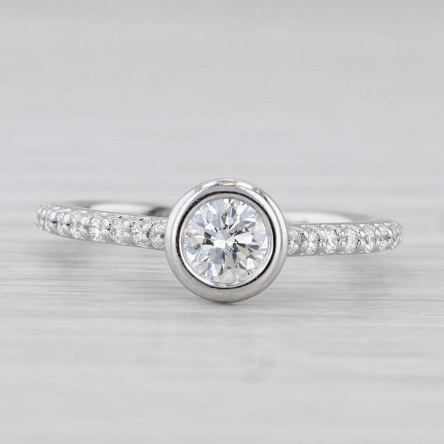0.70ctw Round Bezel Set Diamond Engagement Ring 14k White Gold Size 4.5 For Sale - Image 4 of 8