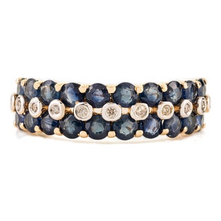 1.85Ct Blue Sapphire & Diamond Band Ring Size 5.5 in 14k Yellow Gold Jewelry Gifts For Sale