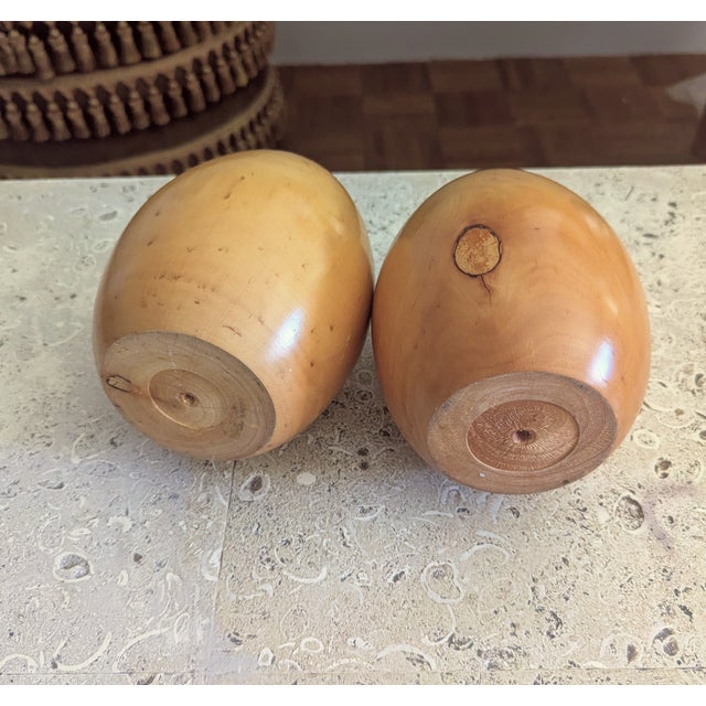 Large Pair of Solid Egg Shaped Turned Wood Sculptures For Sale In San Diego - Image 6 of 7