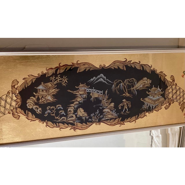 Chinoiserie A Hand Painted Eglomise Wall Mirror by Labarge For Sale - Image 3 of 8